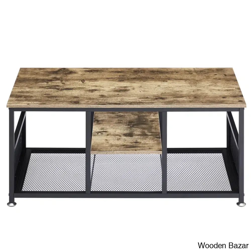 Kempsto Industrial Coffee And Center Table With Storage Shelf Cocktail Accent Furniture For Living