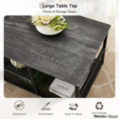 Kempsto Industrial Coffee And Center Table With Storage Shelf Cocktail Accent Furniture For Living