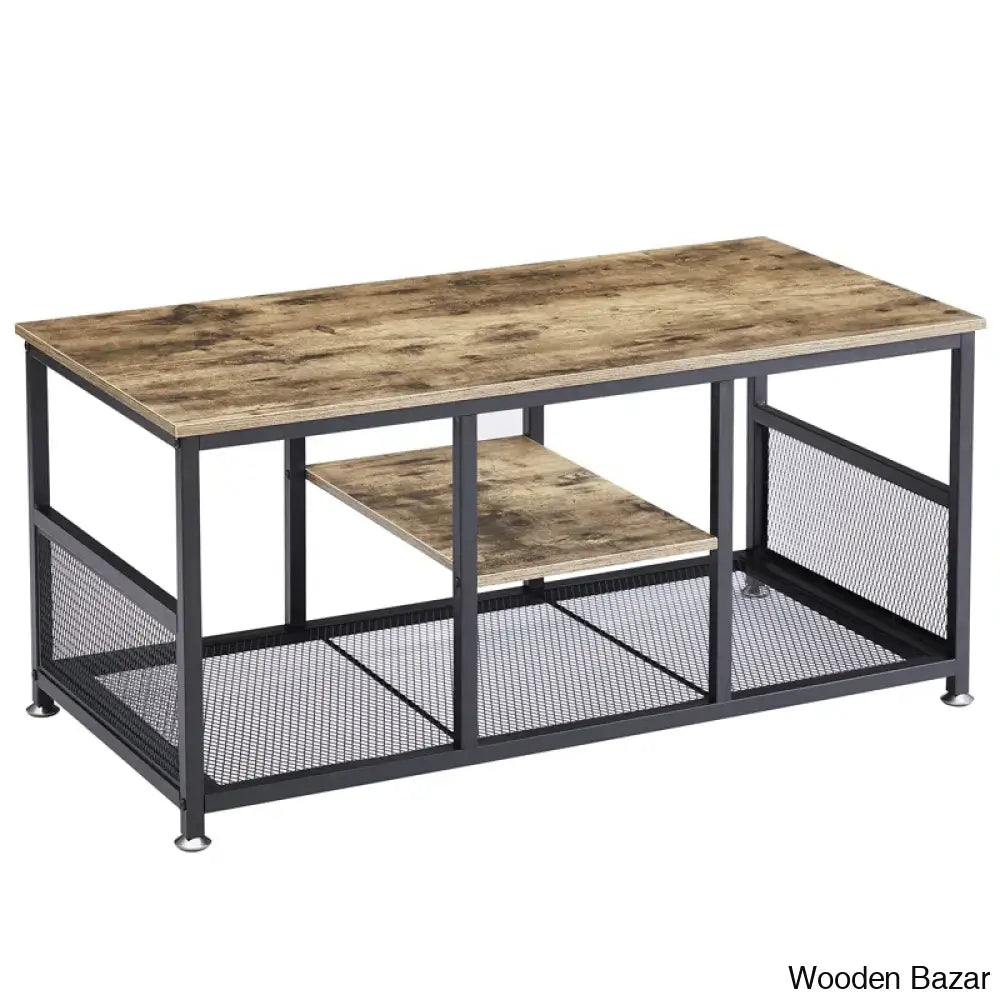 Kempsto Industrial Coffee And Center Table With Storage Shelf Cocktail Accent Furniture For Living