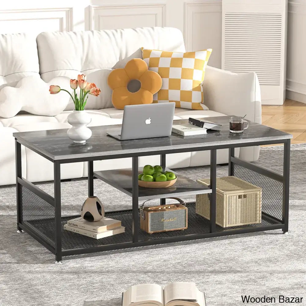 Kempsto Industrial Coffee And Center Table With Storage Shelf Cocktail Accent Furniture For Living