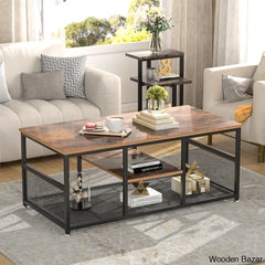 Kempsto Industrial Coffee And Center Table With Storage Shelf Cocktail Accent Furniture For Living