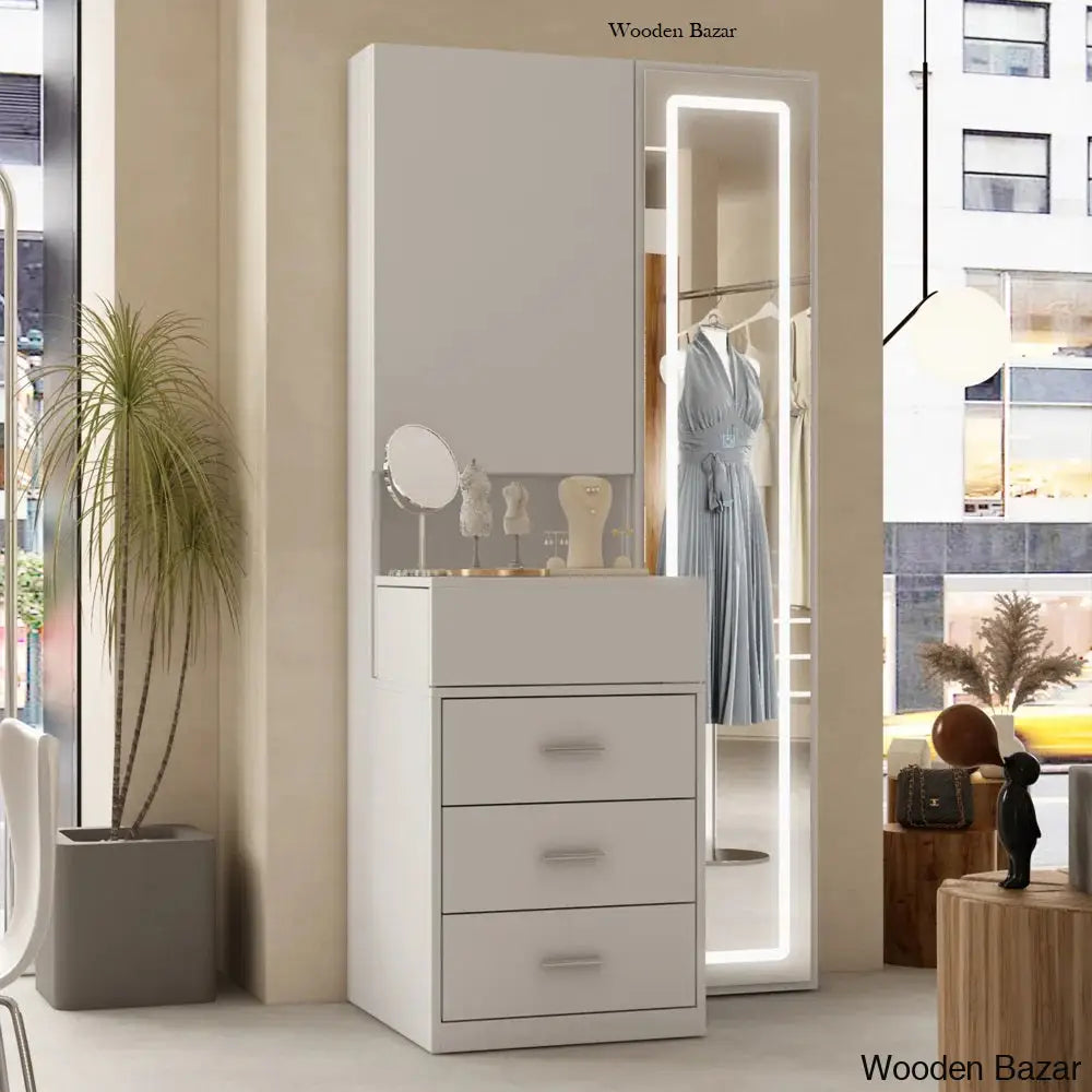 Kenia Full View Vanity Dressing Table With Mirror And Lights Storage