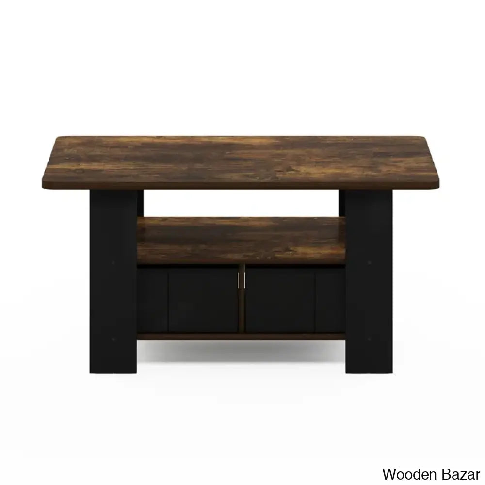 Kentony Coffee And Center Table With Bin Drawer Amber Pine Top/Black Base