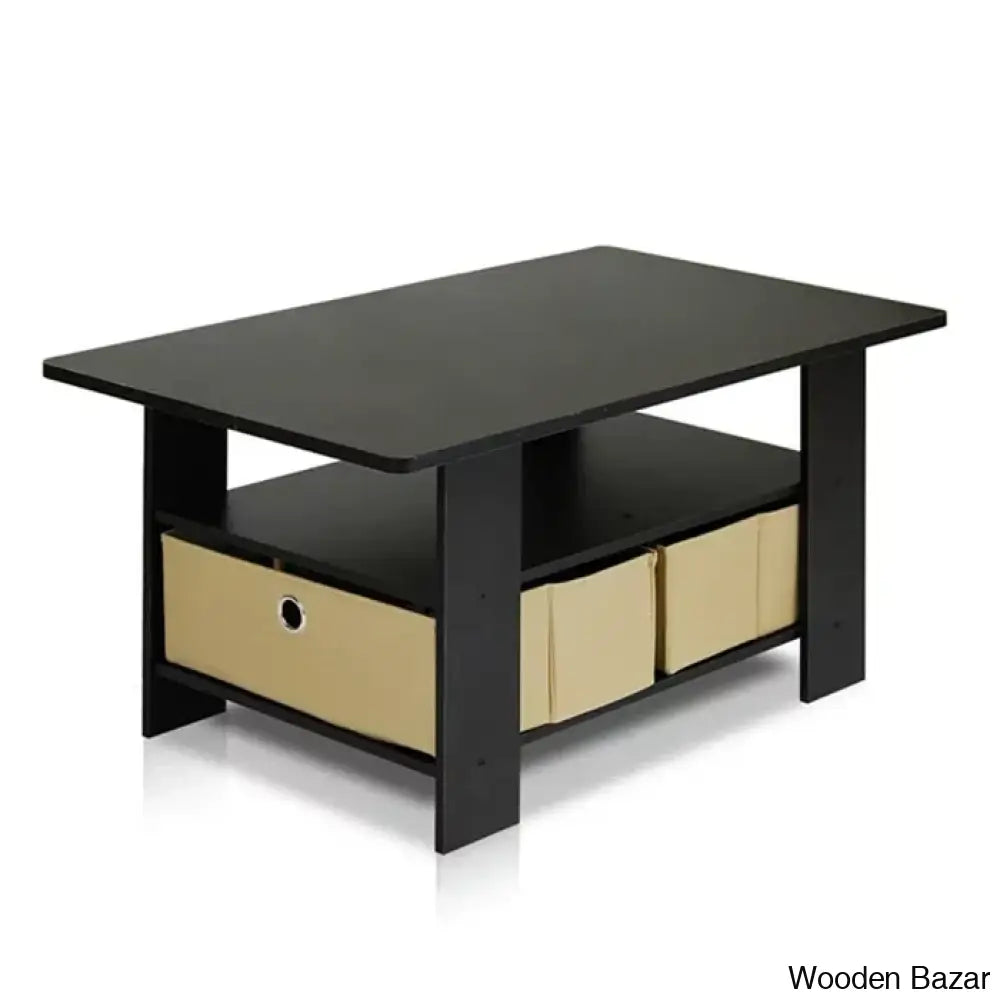 Kentony Coffee And Center Table With Bin Drawer Espresso Top//Tan Base