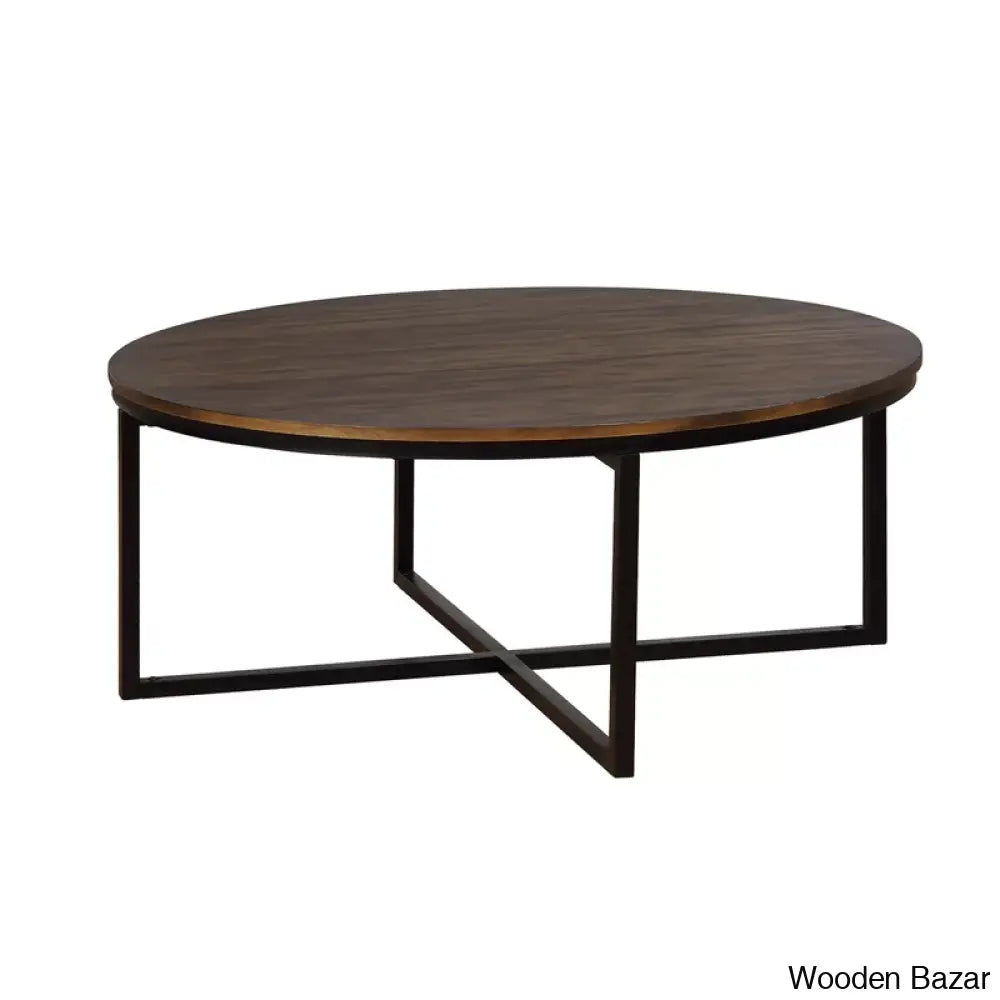 Kersh 42’’ Rustic Industrial Wooden Metal Frame Crossed Legged Round Coffee And Center Table