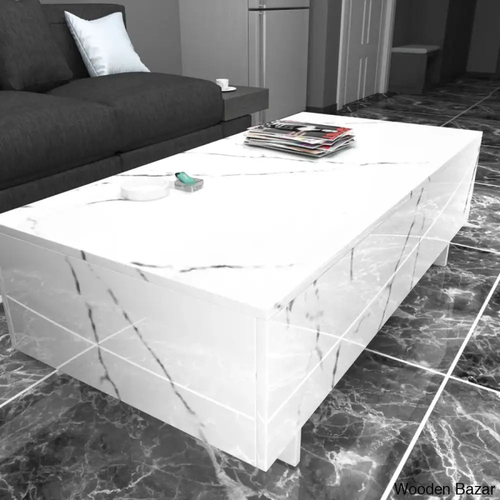 Khiryt Sled Marble Rectangle High Gloss Coffee And Center Table Elegant Center