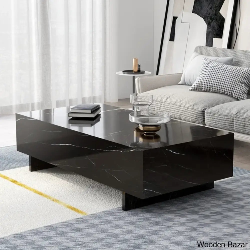 Khiryt Sled Marble Rectangle High Gloss Coffee And Center Table Elegant Center