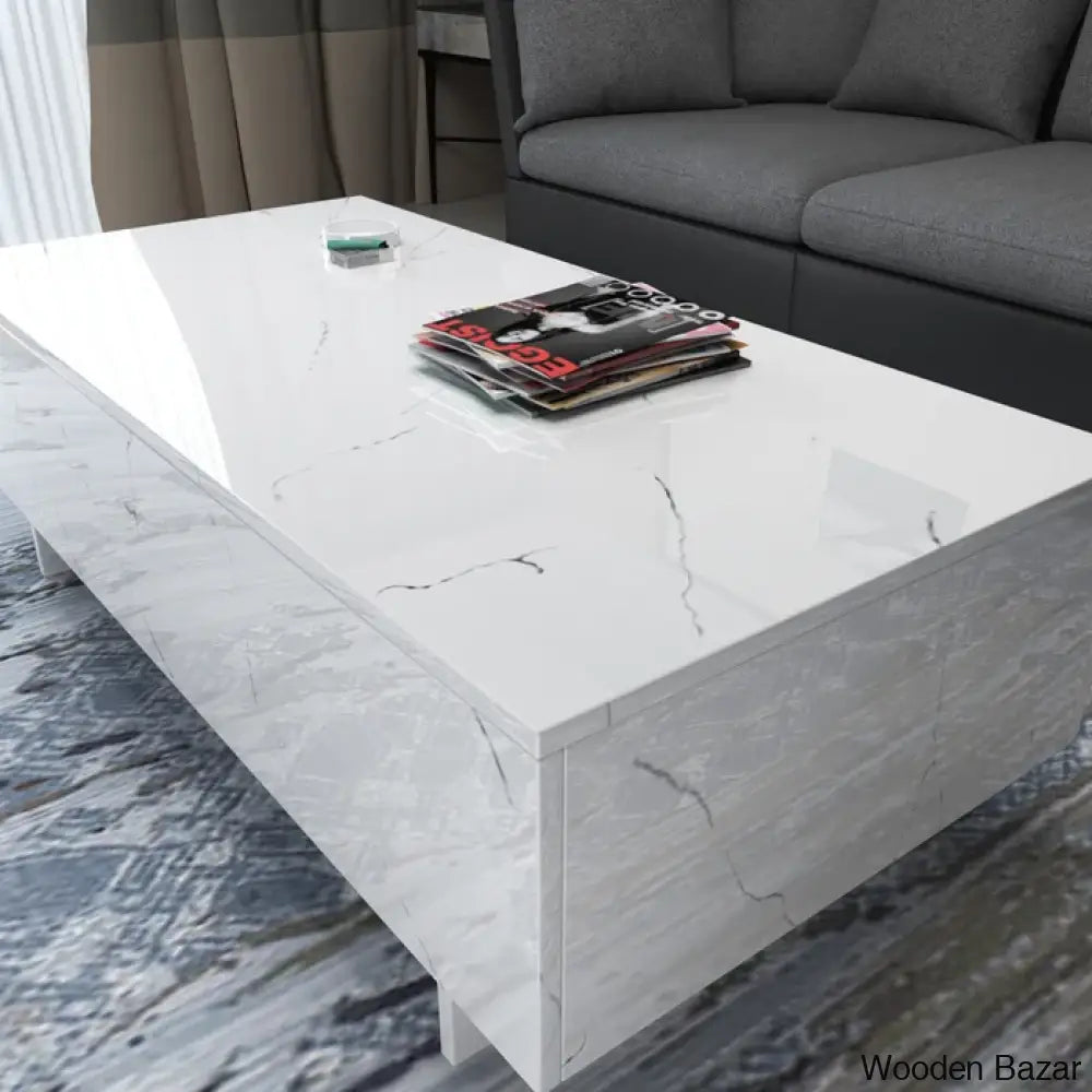 Khiryt Sled Marble Rectangle High Gloss Coffee And Center Table Elegant Center