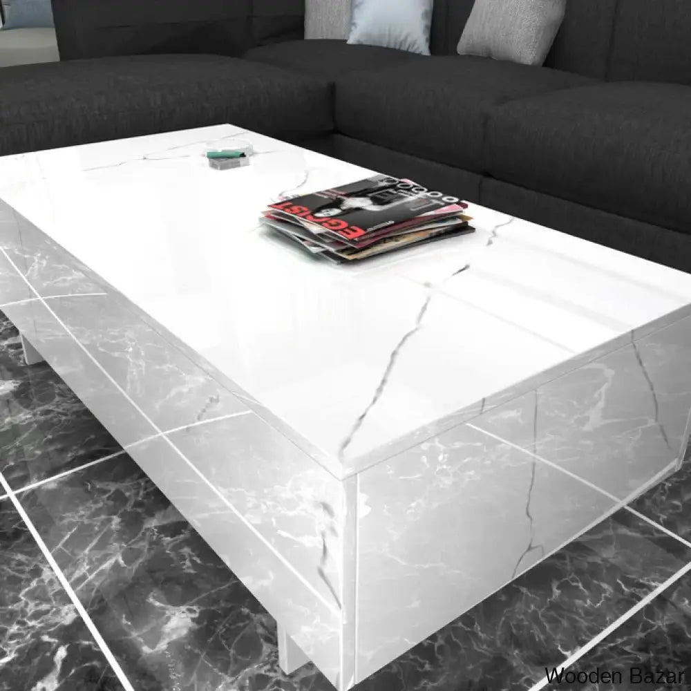 Khiryt Sled Marble Rectangle High Gloss Coffee And Center Table Elegant Center