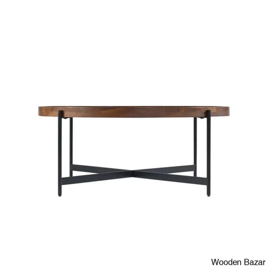 Kimura 42’’ Wide Industrial Farmhouse Solid Wood Metal Round Coffee Table With Tray Top