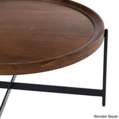 Kimura 42’’ Wide Industrial Farmhouse Solid Wood Metal Round Coffee Table With Tray Top