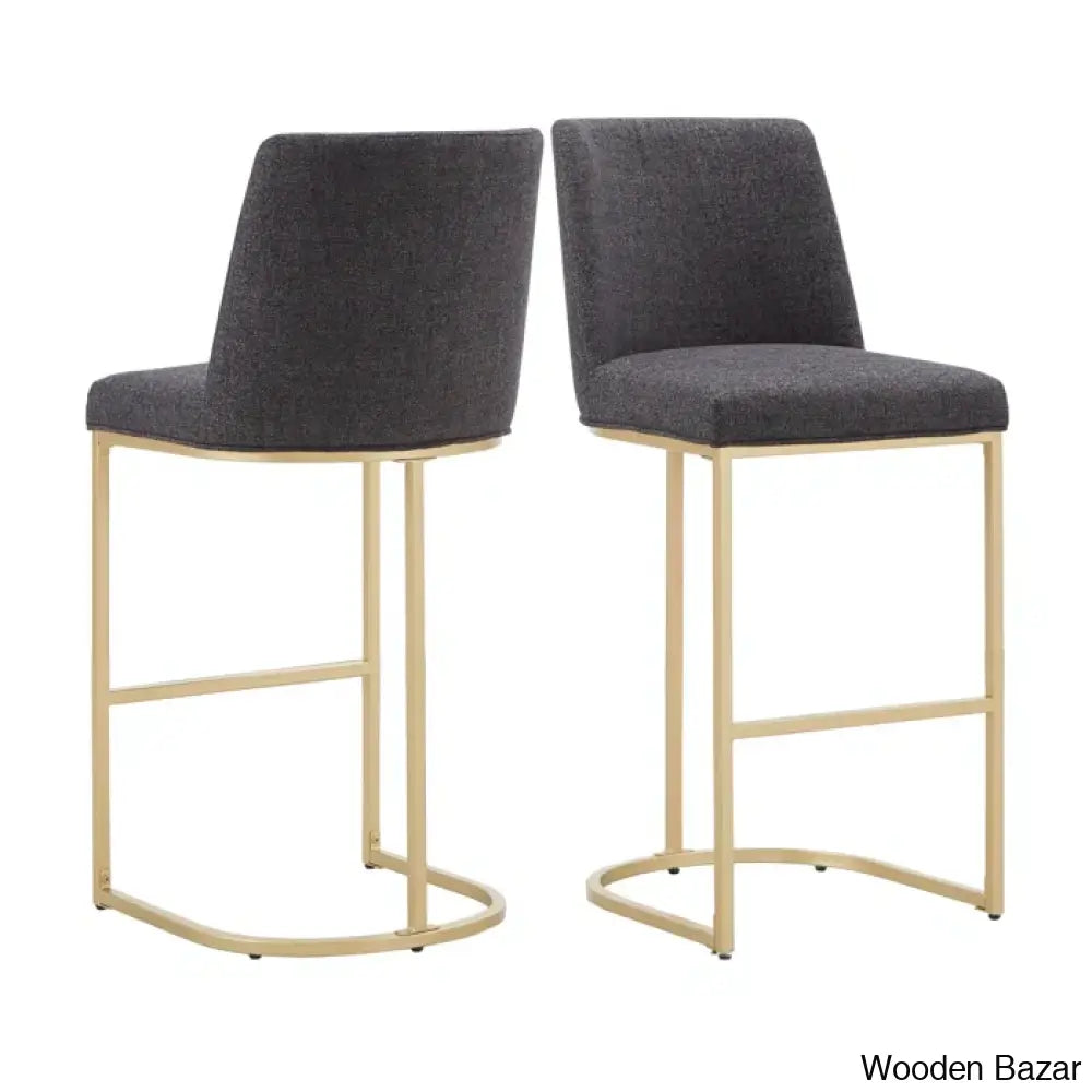 Kingsto Upholstered Counter And Bar Stool With Metal Frame (Set Of 2) Black Heathered / (24’’