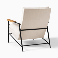 Lein Modern Lounge Chair in Cream Upholstery with Black Metal Frame & Wooden Armrests