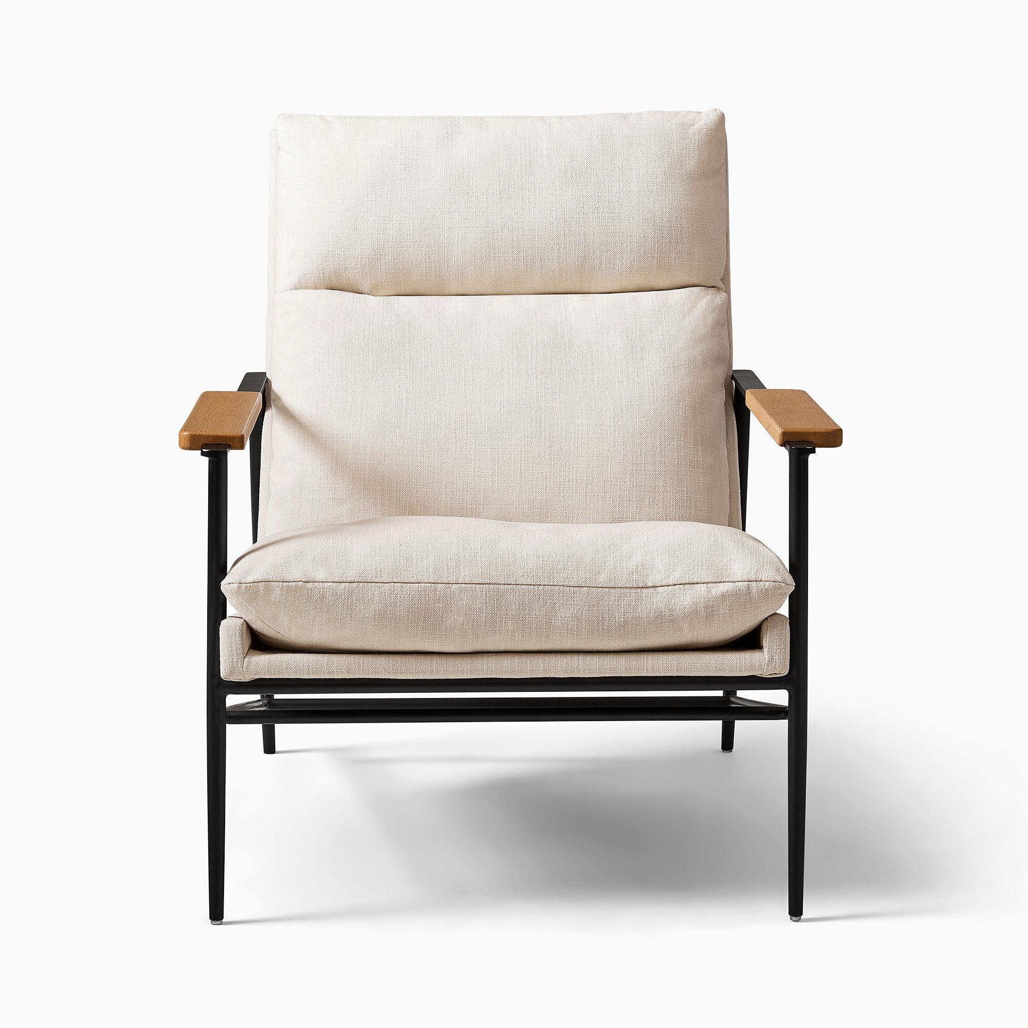 Lein Modern Lounge Chair in Cream Upholstery with Black Metal Frame & Wooden Armrests