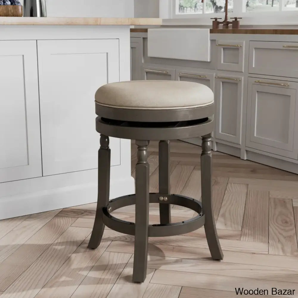 Kintzelo Swivel Upholstered Counter And Bar Stool With Solid Wood Frame Weathered Gray/Beige /