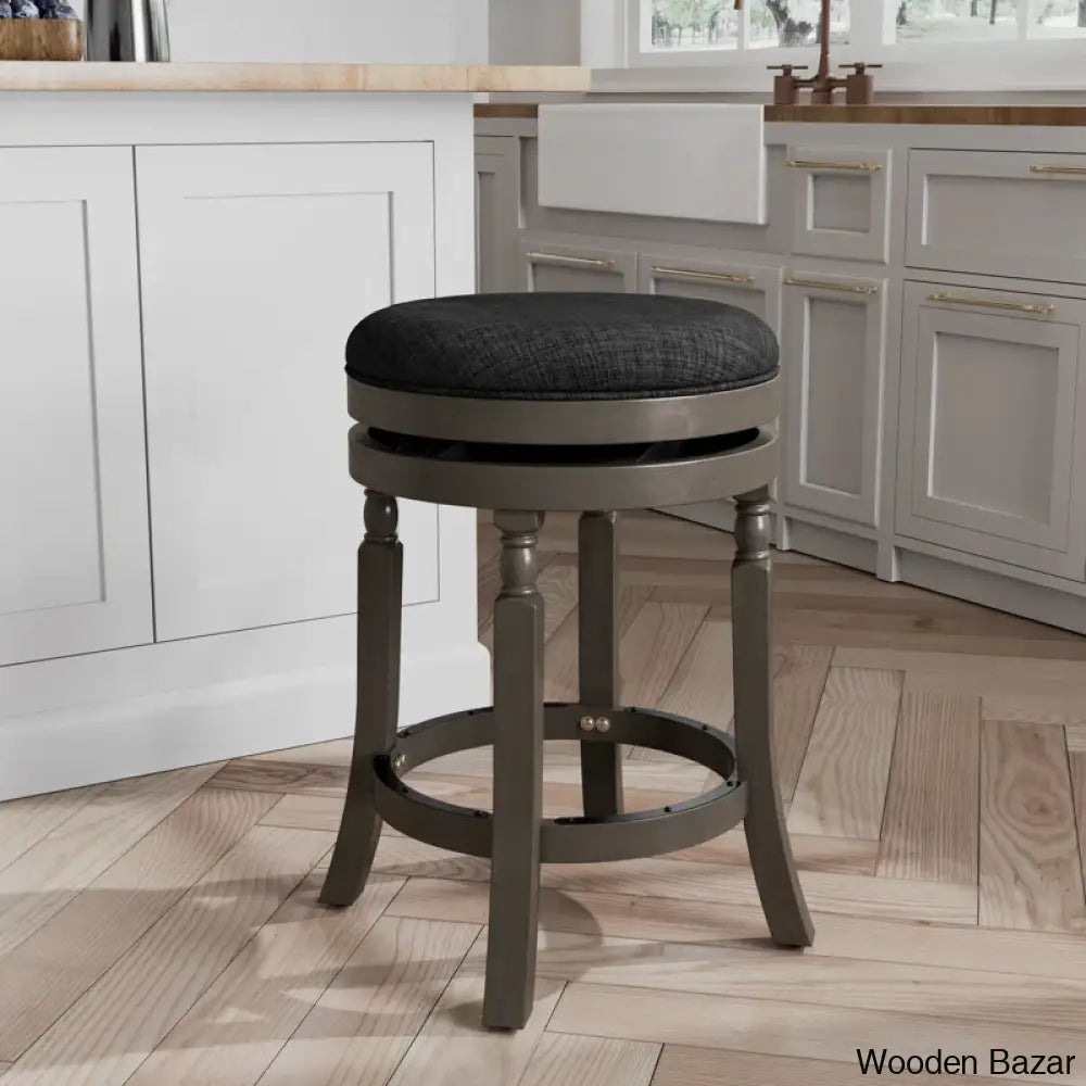 Kintzelo Swivel Upholstered Counter And Bar Stool With Solid Wood Frame Weathered Gray/Charcoal /