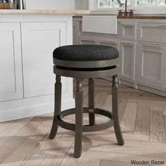 Kintzelo Swivel Upholstered Counter And Bar Stool With Solid Wood Frame Weathered Gray/Charcoal /