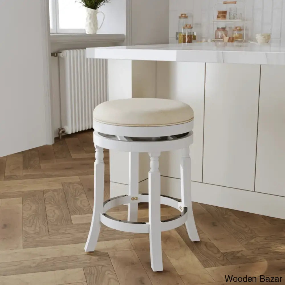 Kintzelo Swivel Upholstered Counter And Bar Stool With Solid Wood Frame White Beige / (24’’