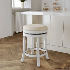 Kintzelo Swivel Upholstered Counter And Bar Stool With Solid Wood Frame White Beige / (24’’