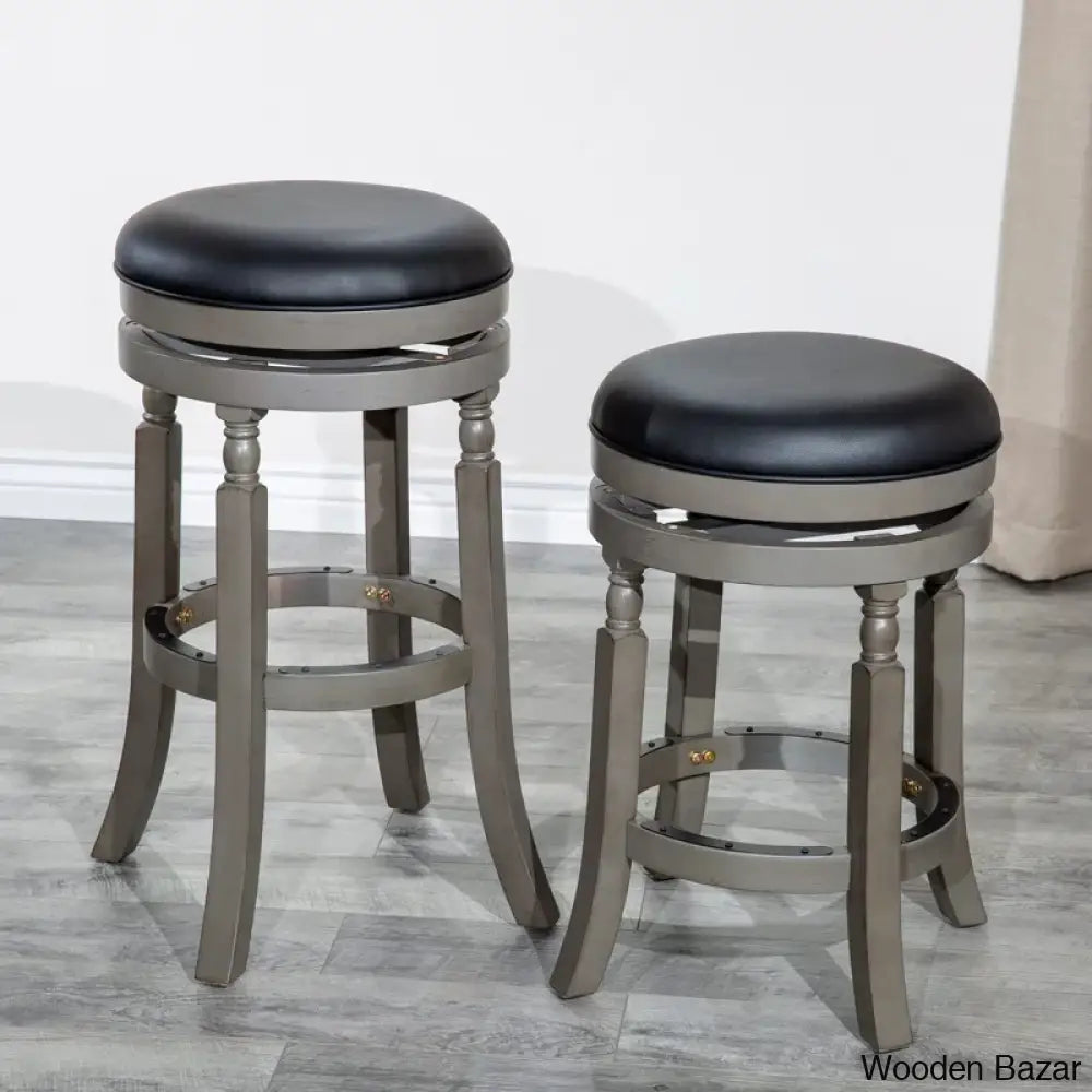 Kintzelu 24’’ Swivel Counter And Bar Stool With Leather Seat Foot Rest (Set Of 2)