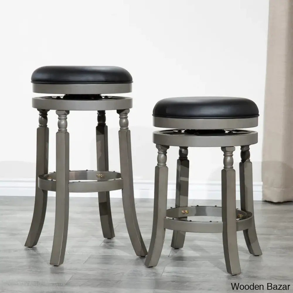 Kintzelu 24’’ Swivel Counter And Bar Stool With Leather Seat Foot Rest (Set Of 2)