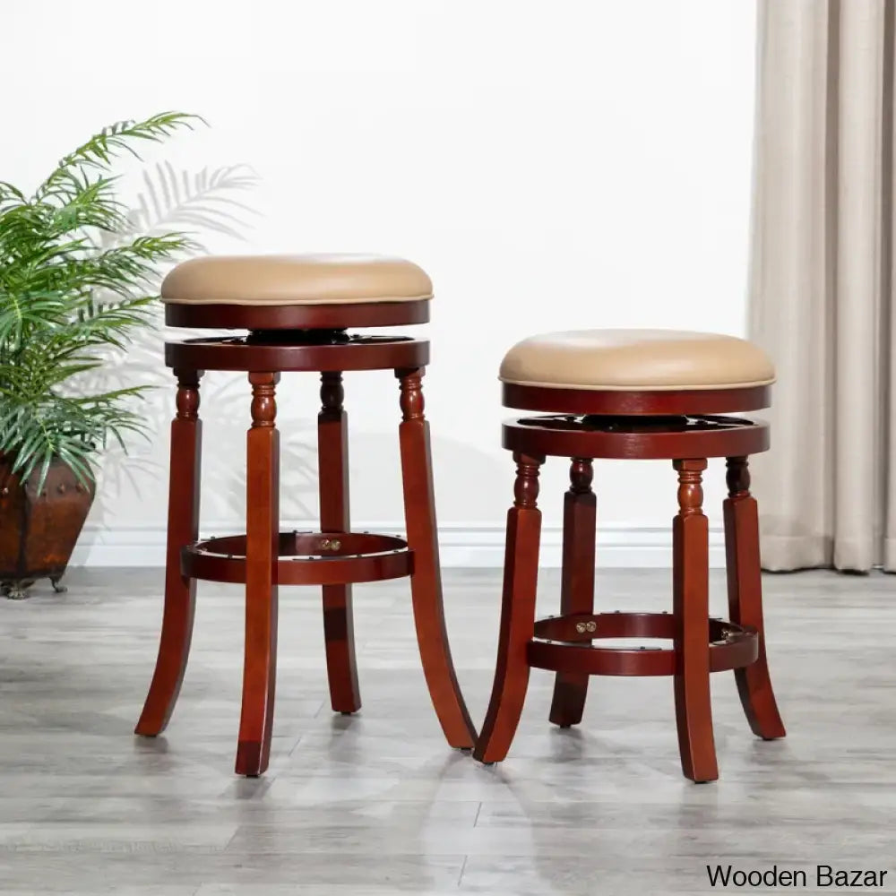 Kintzelu 24’’ Swivel Counter And Bar Stool With Leather Seat Foot Rest (Set Of 2)