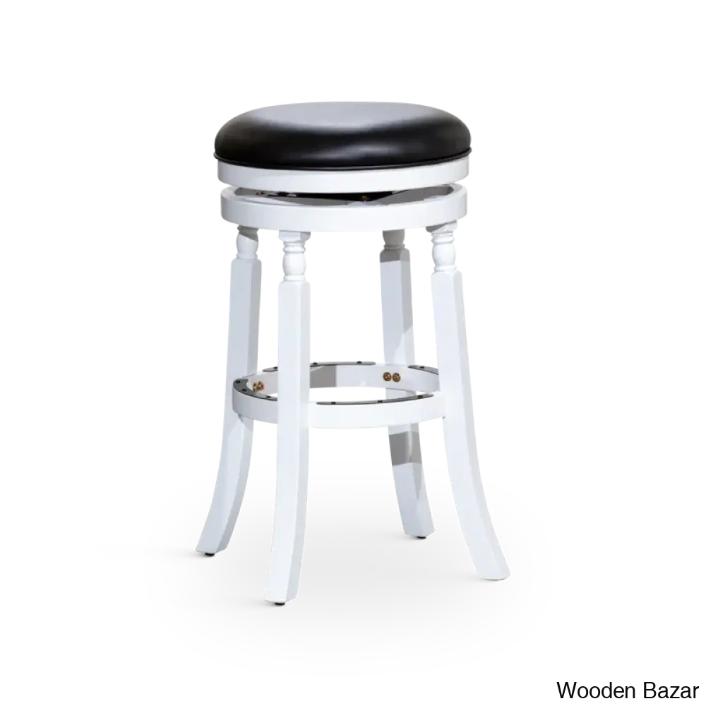 Kintzelu 24’’ Swivel Counter And Bar Stool With Leather Seat Foot Rest (Set Of 2) Black/White /