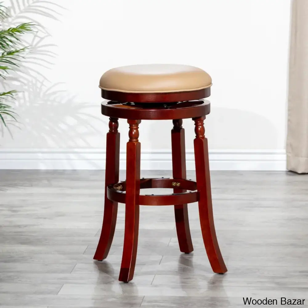 Kintzelu 24’’ Swivel Counter And Bar Stool With Leather Seat Foot Rest (Set Of 2) Bone/Cherry /