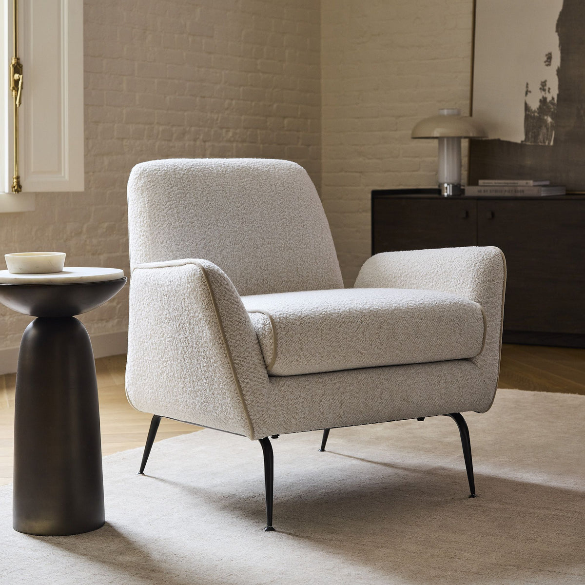 Acilox Arm Chair With Contrast Piping - Wooden bazar