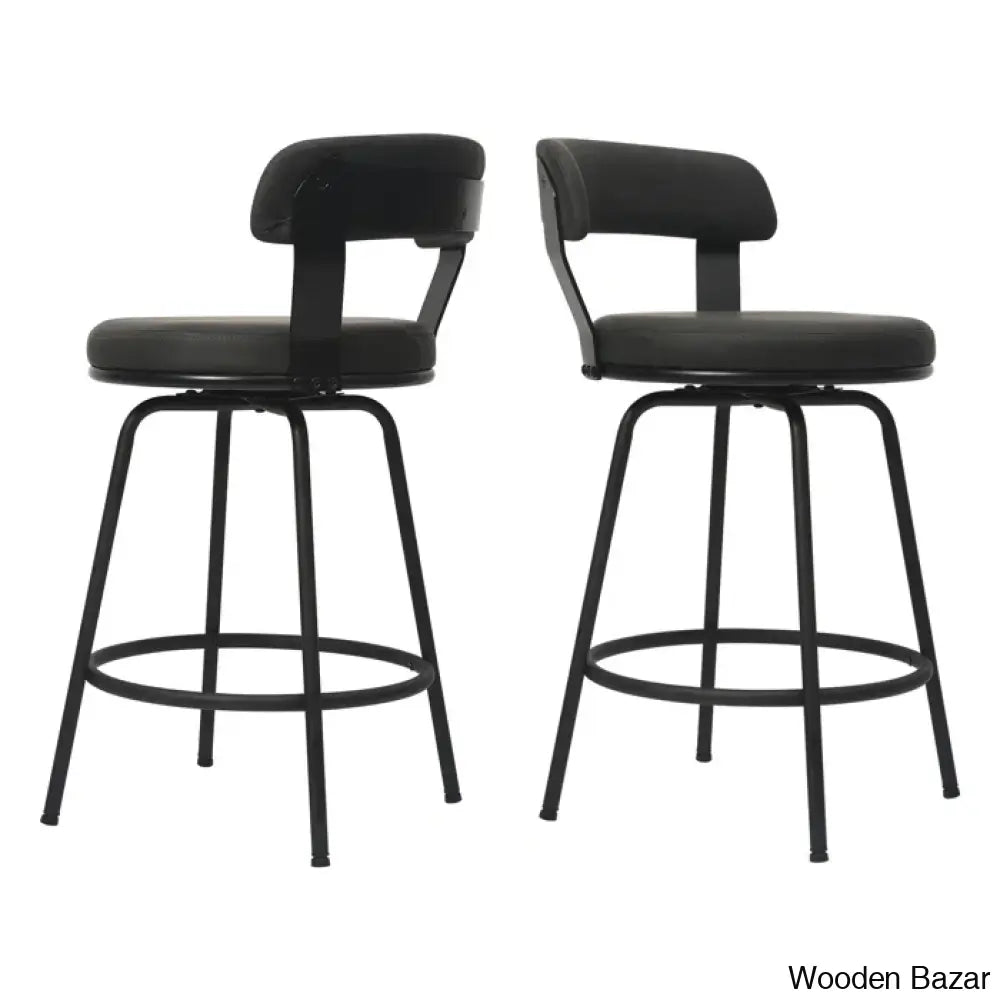 Kiptono Low Back Counter And Bar Stools Metal Leather (Set Of 2)