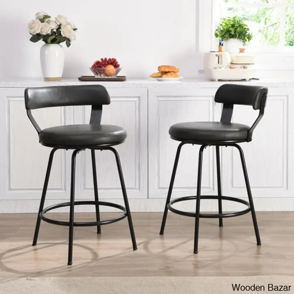 Kiptono Low Back Counter And Bar Stools Metal Leather (Set Of 2)