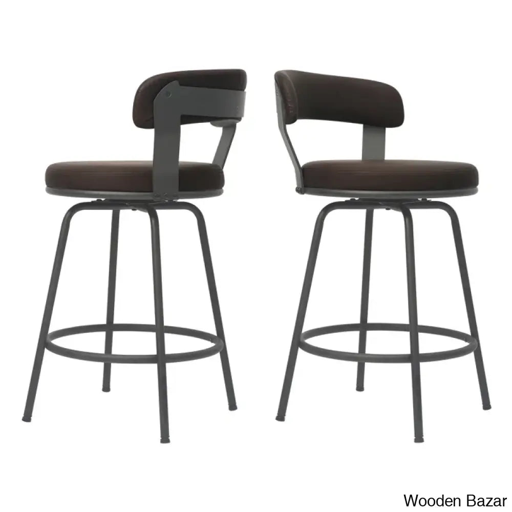 Kiptono Low Back Counter And Bar Stools Metal Leather (Set Of 2)