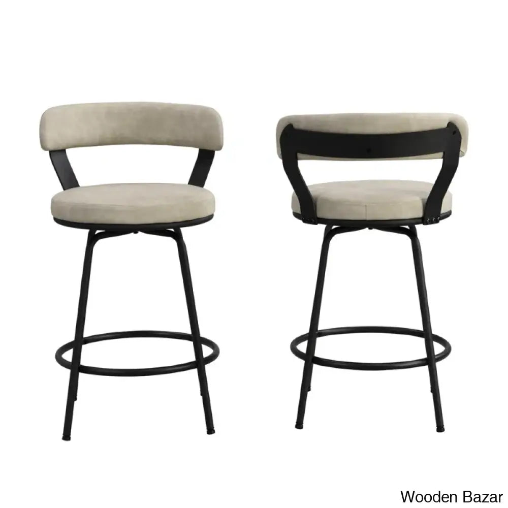 Kiptono Low Back Counter And Bar Stools Metal Leather (Set Of 2)