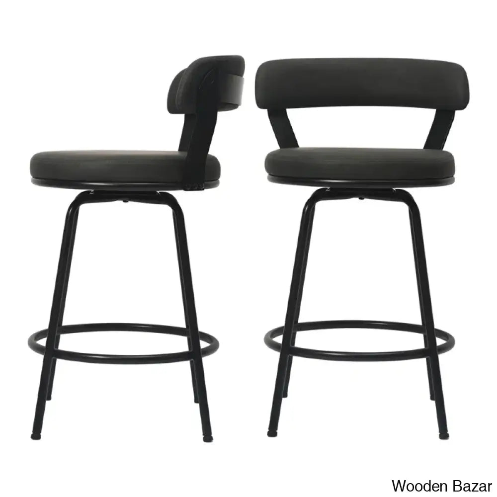 Kiptono Low Back Counter And Bar Stools Metal Leather (Set Of 2)