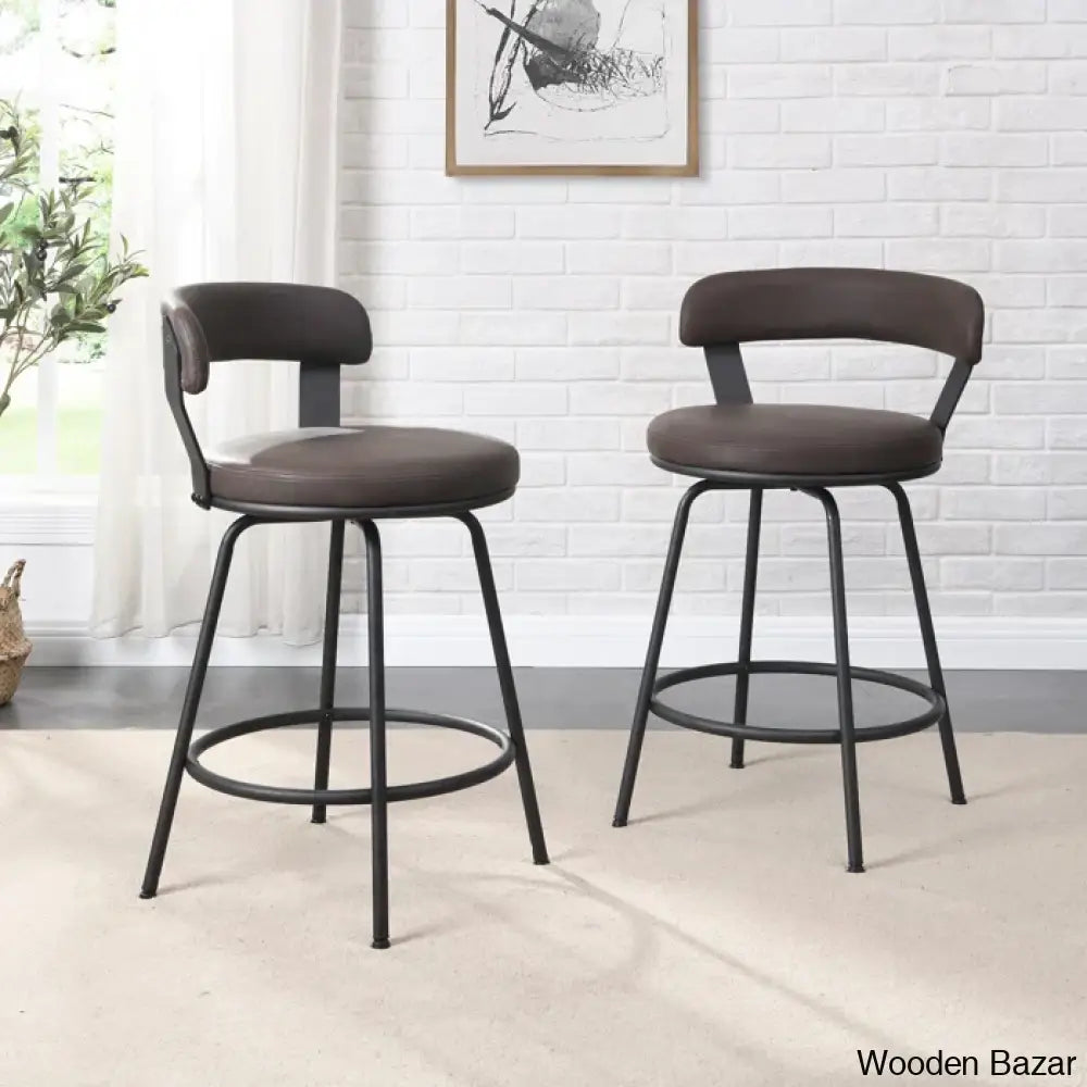 Kiptono Low Back Counter And Bar Stools Metal Leather (Set Of 2)