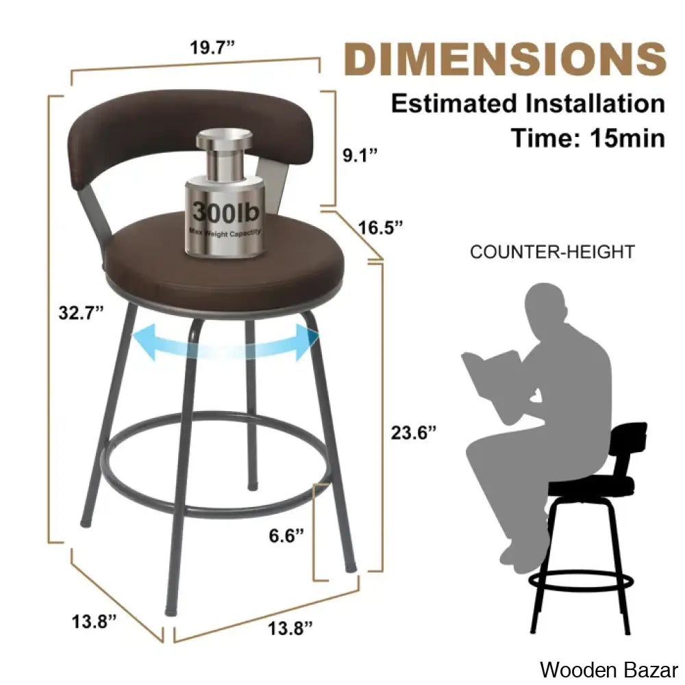 Kiptono Low Back Counter And Bar Stools Metal Leather (Set Of 2)