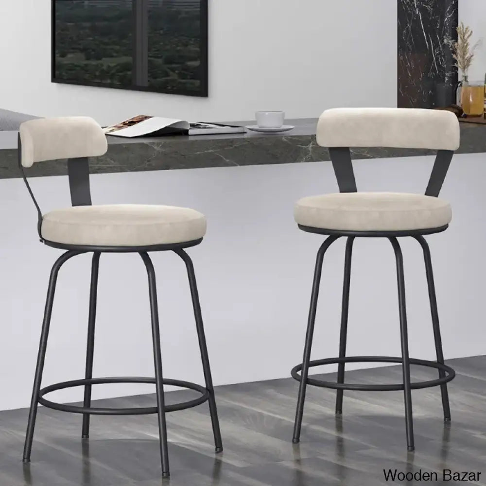 Kiptono Low Back Counter And Bar Stools Metal Leather (Set Of 2)