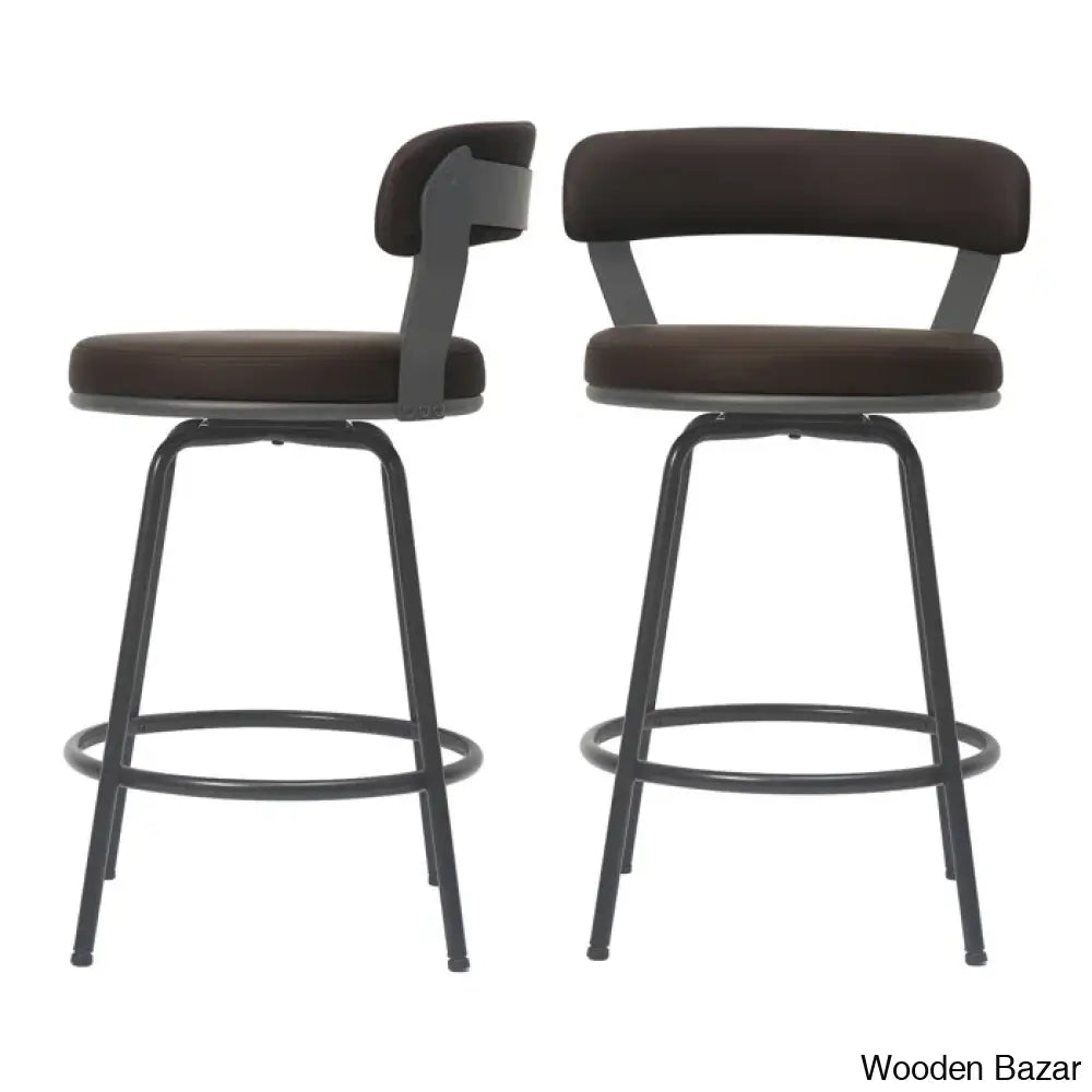 Kiptono Low Back Counter And Bar Stools Metal Leather (Set Of 2)