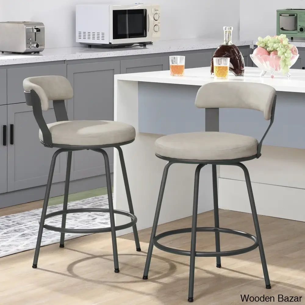 Kiptono Low Back Counter And Bar Stools Metal Leather (Set Of 2) Beige / Stool (30” Seat Height)