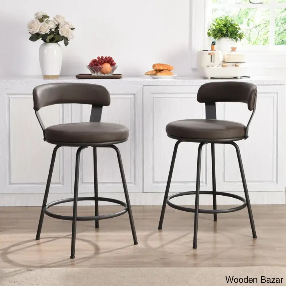 Kiptono Low Back Counter And Bar Stools Metal Leather (Set Of 2) Brown / Stool (30” Seat Height)