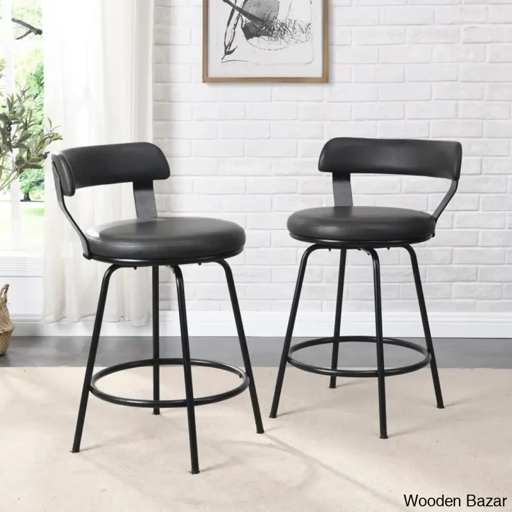 Kiptono Low Back Counter And Bar Stools Metal Leather (Set Of 2) Gray / Stool (30” Seat Height)