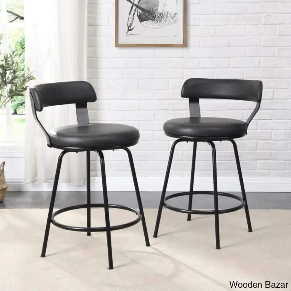 Kiptono Low Back Counter and Bar Stools Metal Leather Counter Stools (Set of 2)