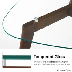 Kirmanda Triangle Coffee And Center Table Solid Rubber Wood Legs，Cocktail With Tempered Glass