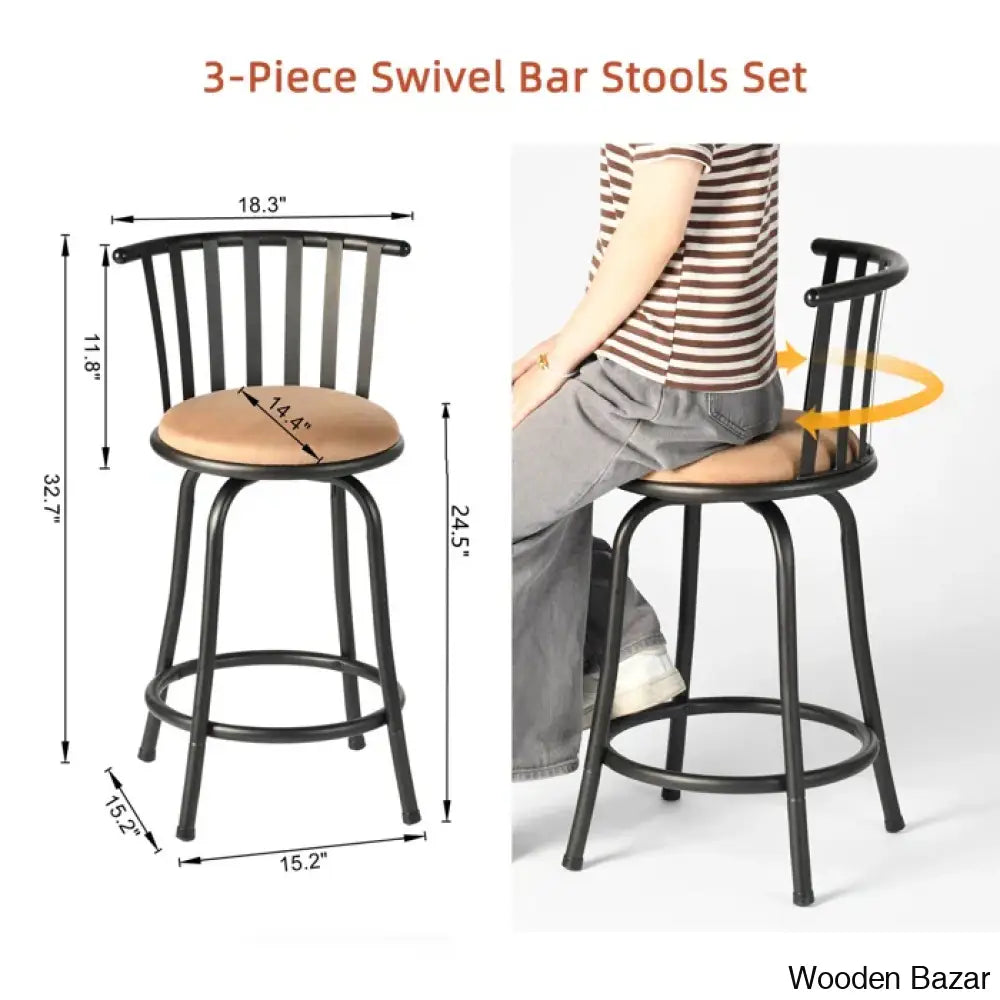 Kito Swivel Height Counter & Bar Stools With Metal Frame (Set Of 3)