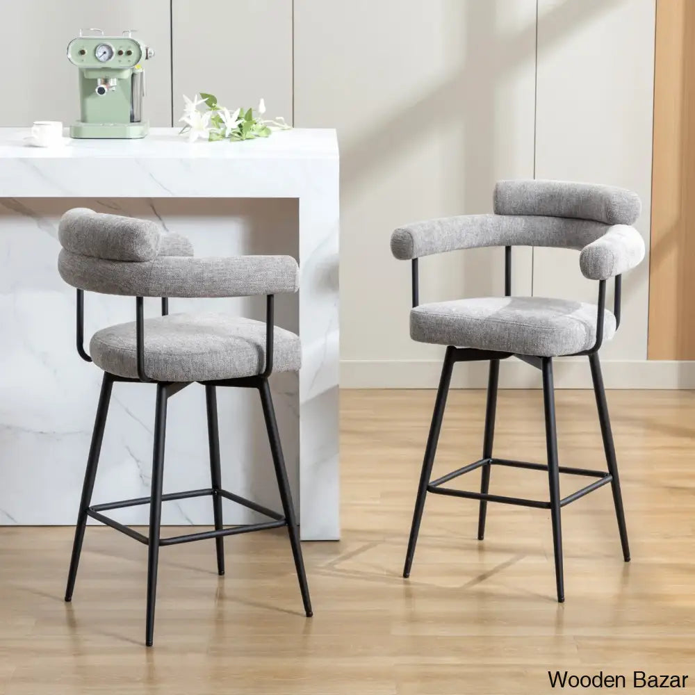 Kiylano Swivel 26.7’’ Counter Stool - Wooden Bazar Linen Gray / 2 Piece