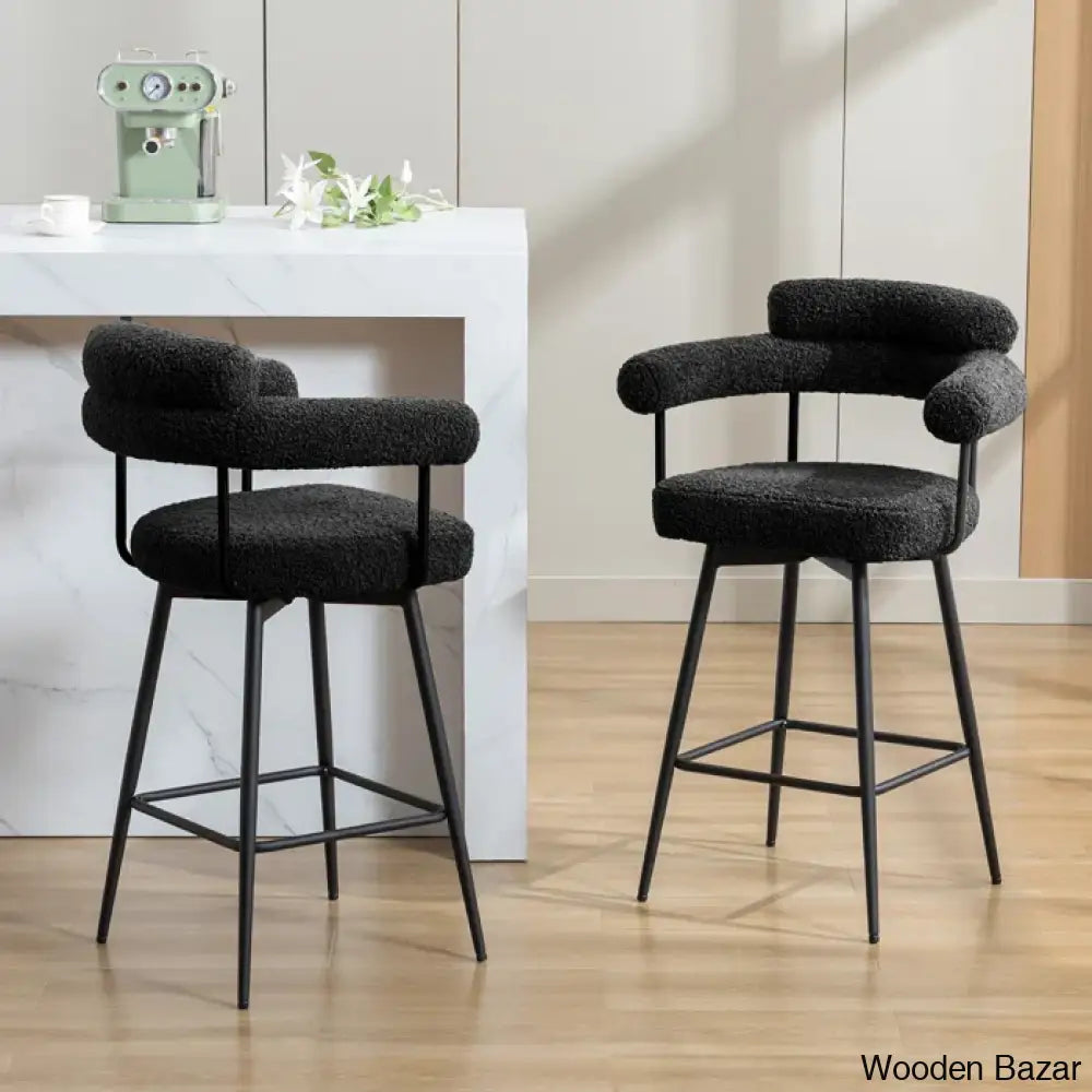 Kiylano Swivel 26.7’’ Counter Stool - Wooden Bazar Sherpa Black / 2 Piece