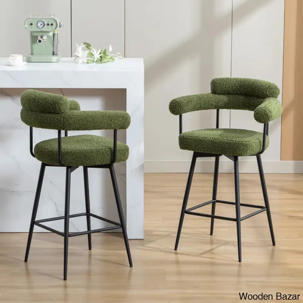 Kiylano Swivel 26.7’’ Counter Stool - Wooden Bazar Sherpa Green / 2 Piece