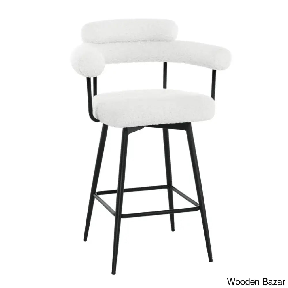 Kiylano Swivel 26.7’’ Counter Stool - Wooden Bazar Sherpa White / 1 Piece