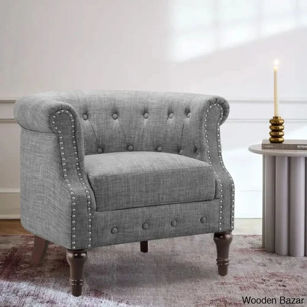 Kjellfrid 29 Wide Tufted Linen Barrel Chair Wooden Bazar