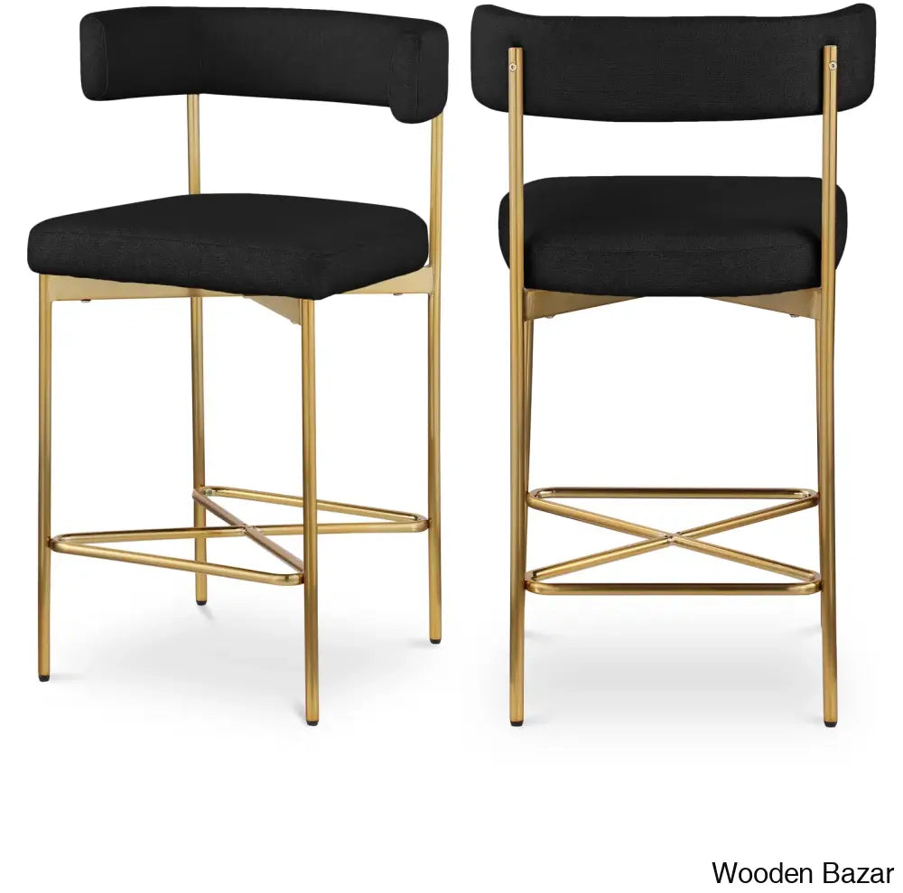 Klaaso Upholstered 26.25’’ Counter And Bar Stool With Metal Frame (Set Of 2) Black